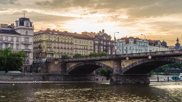 A view of Palacký Bridge in prague Czech Republic, one of the most famous bridges in prague 