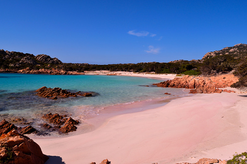 A view of the wonderful Pink Beach in Costa Smeralda, Sardinia, Italy
