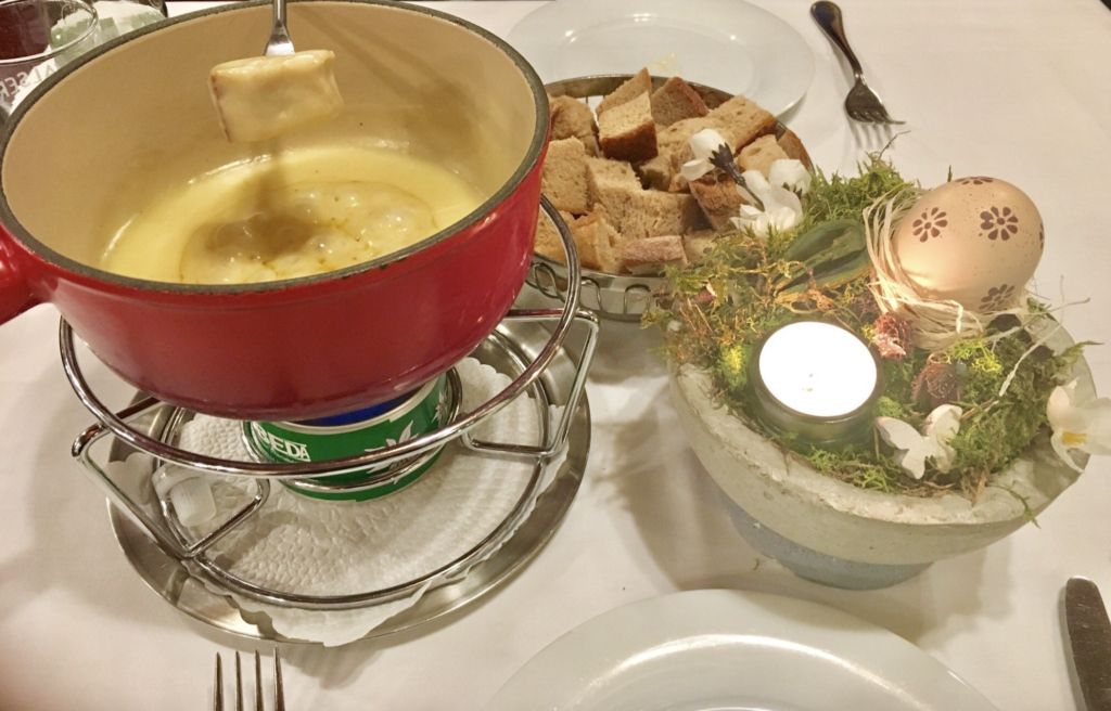 swiss fondue at restaurant schuh interlaken